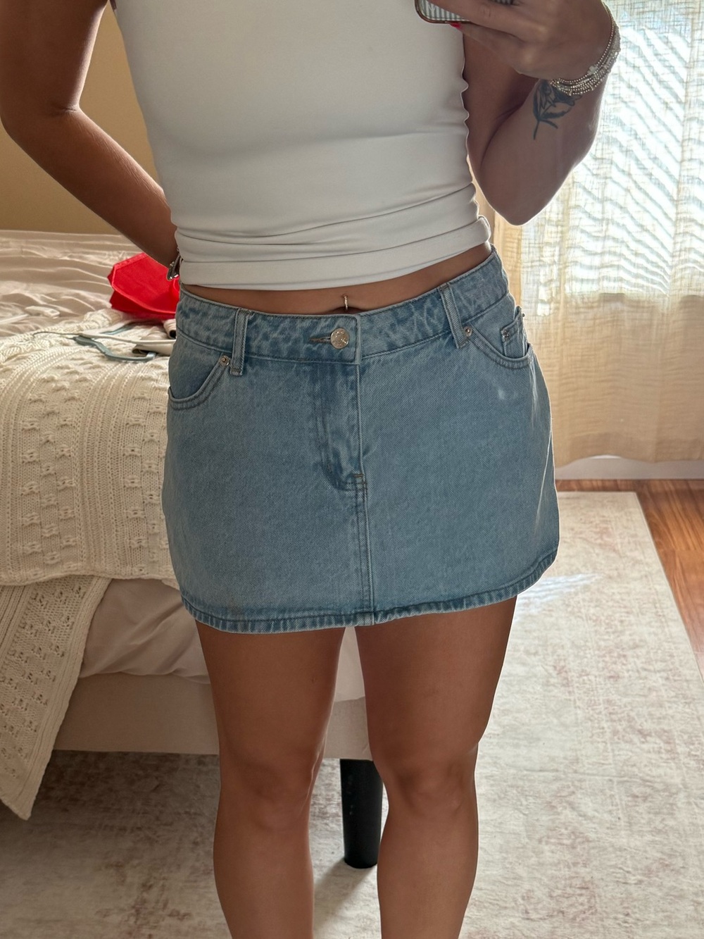 Edikted Light Blue Denim Mini Skirt - Picture 2 of 4